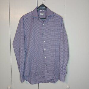 Culturata Italy Men's Medium Gingham Check Tailored Fit Dress Shirt Blue Pink